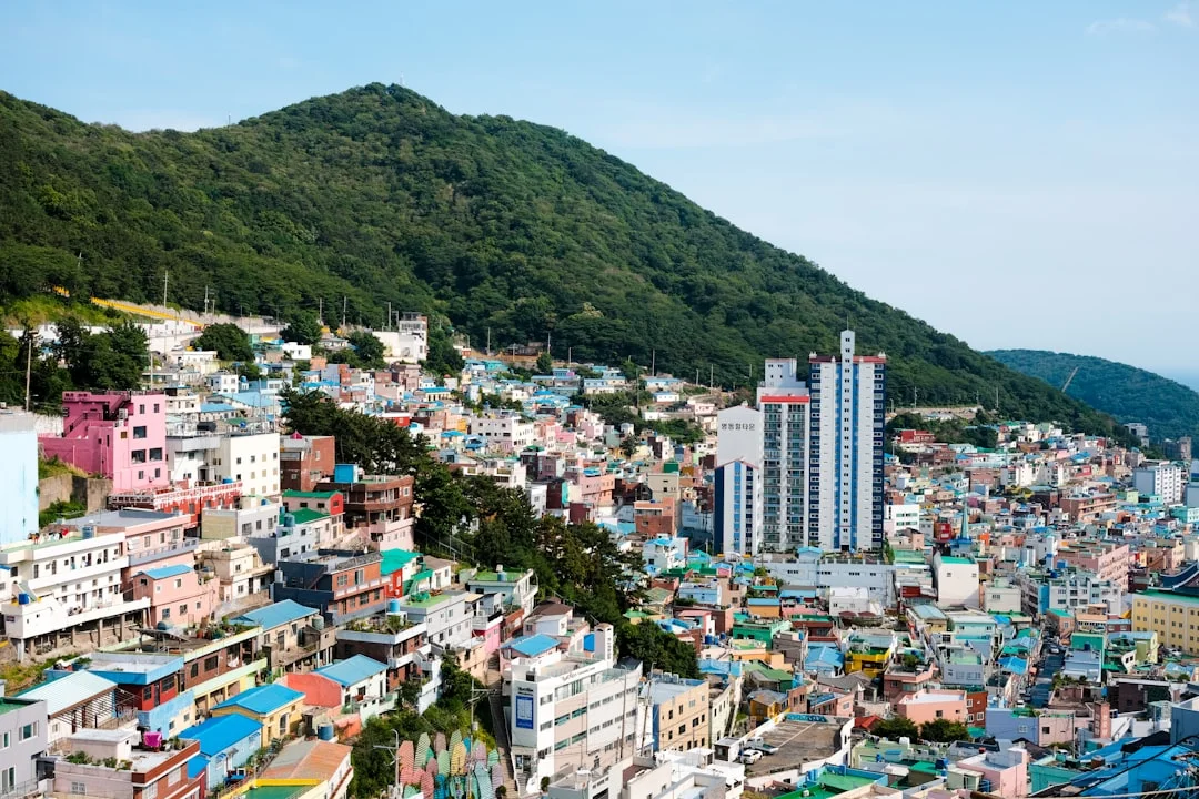 A view of a city with mountains in the background