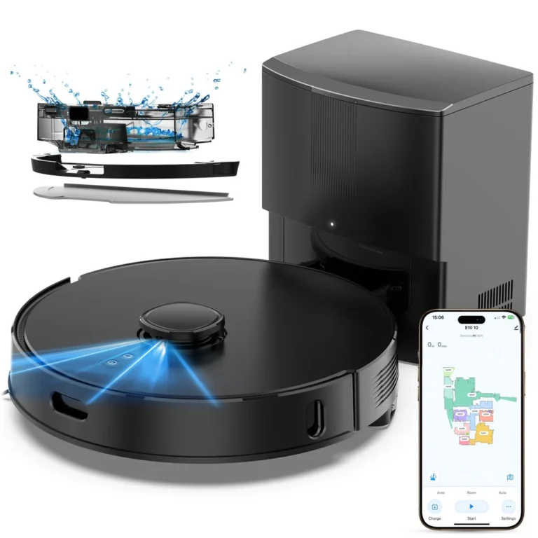 AIRROBO 로봇청소기 올인원 물걸레 먼지비움 LDS 센서 맵핑 기능 포함 8000Pa 강력흡입 자동충전 1년보증 가정용 앱제어, 검은색, E10+
