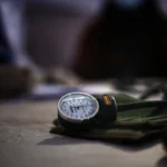 Blood pressure monitor resting on a table.